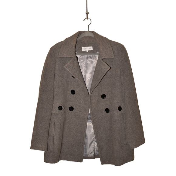 CALVIN KLEIN $200 Double Breasted Wool Peacoat in Gray Size‎ 8 - Picture 1 of 4